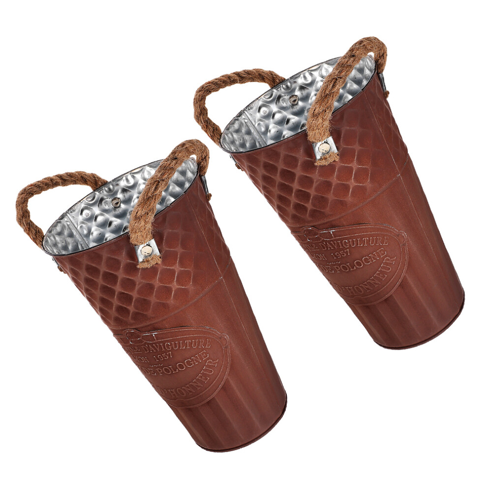 Retro Iron Flower Bucket 2pcs Metal Vintage Office-image-OPC-PJWRGDK-NEW