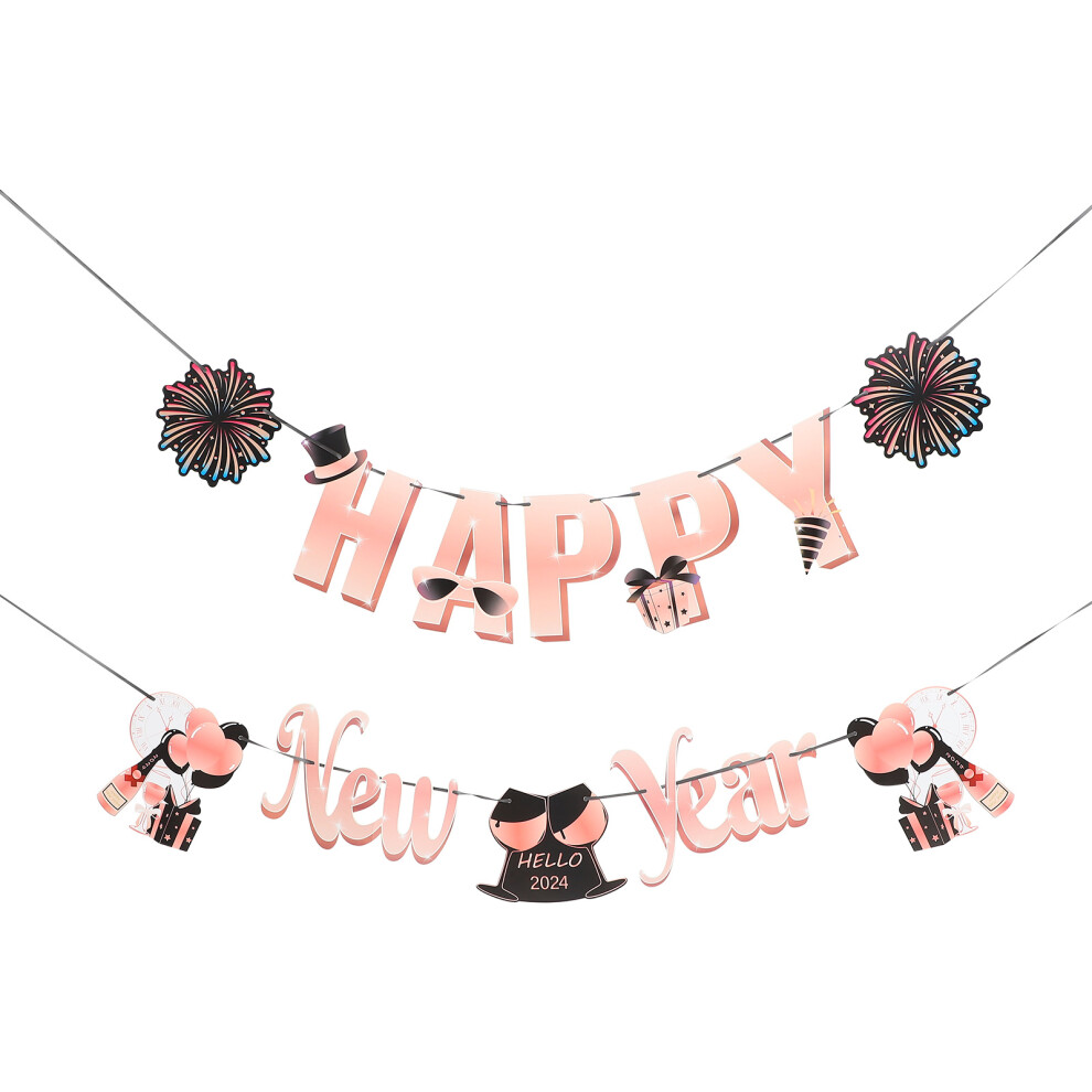 Ohphcall Pink/Gold Raindrops New Year Decorations Happy Bunting Years Day Rose