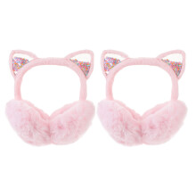 2pcs Pink Plush Ear Muffs For Children Winter Ear