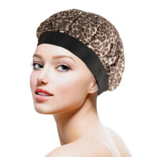 (leopard print) Flaxseed Hair Care Cap Heating Steaming Microwave Hair Dryers Nourishing Hair Oiling Cap Thermal for Home SPA Bath Oil Hair Mask