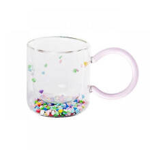 (Style B) Shining Fairy Double Layer Quicksand Water Cup Big Ear Coffee Breakfast Heat Insulation Bubble Sequin Creative Glass