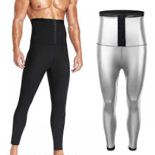 (M,Silver)Mens Body Shaper Abdomen Reducer Thermo Sauna Sweat Pants Waist Trainer Fat Burning Male Shapewear Fitness Leggings Leg Slimmer