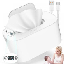 (White) Wipe Warmer for Vehicle and Home Use Advanced Baby Wet Wipes Dispenser and Diaper Wipe Warmer Adjustable Temperature Display