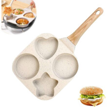 4-in-1 Non-Stick Omelette Pan for Kids - Mini Breakfast Maker with Star & Heart Shapes, Heat-Resistant Handle, Easy Clean (White)