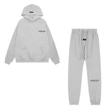 (S, Gray) ESSENTIALS 3D Silicone Letter Flocking Print Sweater Jacket & Pants Set for Men Women