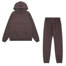 (S, Dark purple) ESSENTIALS 3D Silicone Letter Flocking Print Sweater Jacket & Pants Set for Men Women