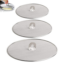 Stainless Steel Splash Guards Pack of 3 Multifunctional Flat Weave Oil Strainer Frying Pan Lid with Folding Handle
