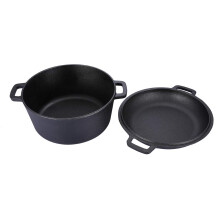 Cast Iron Cooking Pot 26 cm Dutch Oven, Heat Resistant 2-in-1 Roasting Dish for All Hobs Including Induction