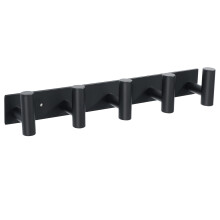 Coat Rack with 5 Hooks 36 cm - Black 304 Stainless Steel Hook Rack for Hallway Bedroom Bathroom - Glue or Drilled Mounting Options