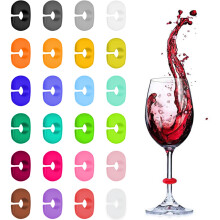 Silicone Glass Marker Set with 24 Colors, Reusable Wine Glass Markers for Parties and Home Use, Non-Toxic and Durable