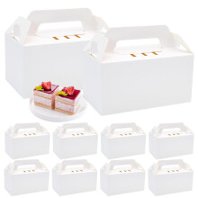 Kraft Paper Food Container Boxes Pack of 10 with Lid and Handle for Takeout, Gift, and Party Use - White Burger Boxes