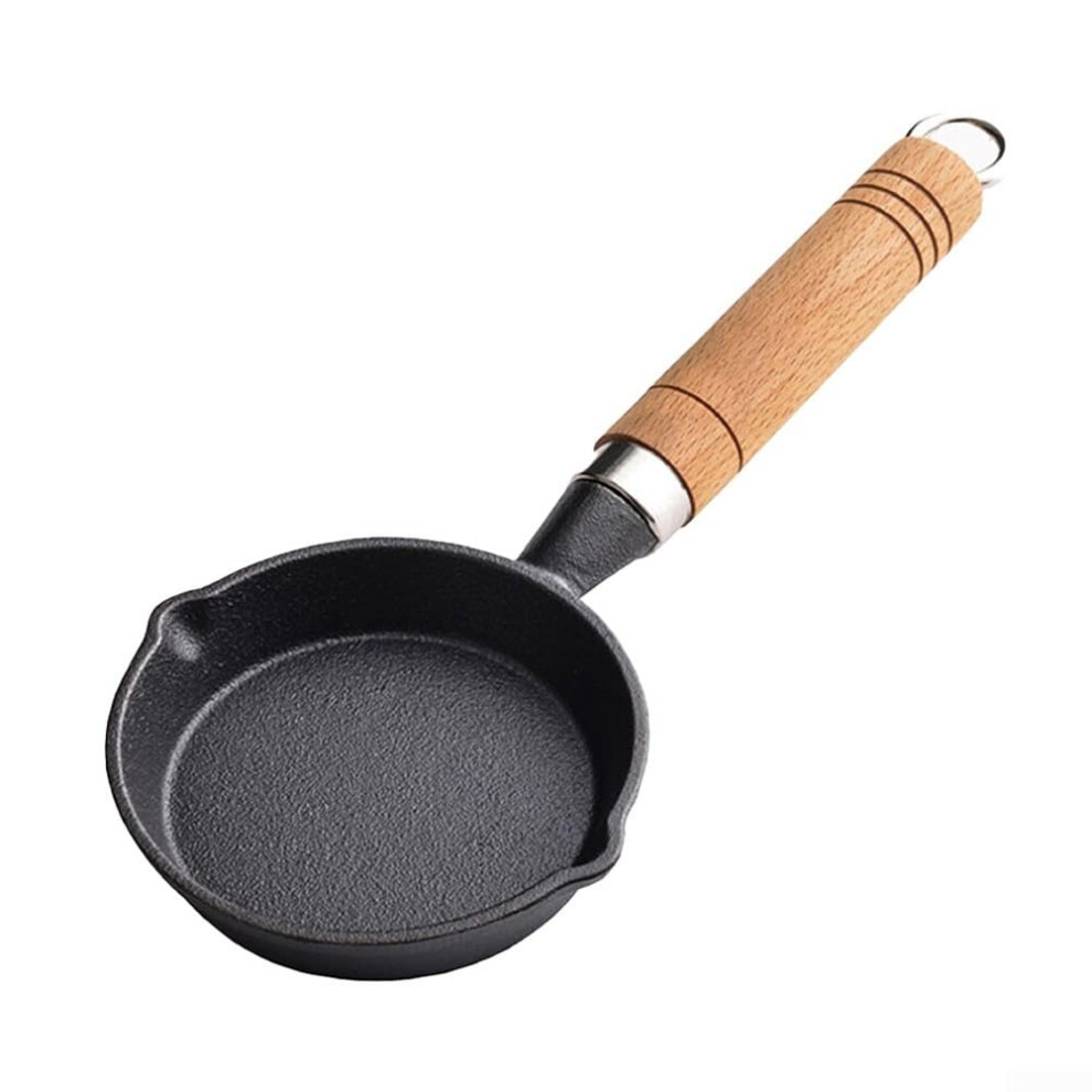 Cast Iron Mini Pan 10cm Non Stick Frying Pan with Wooden Handle for Eggs, Breakfast, and Sauces-image-OPC-PJWSP7G-NEW