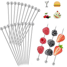 Christmas Stainless Steel Cocktail Picks Set of 20 for Finger Food, Antipasti, and Dessert Forks, 4-Inch Skewers
