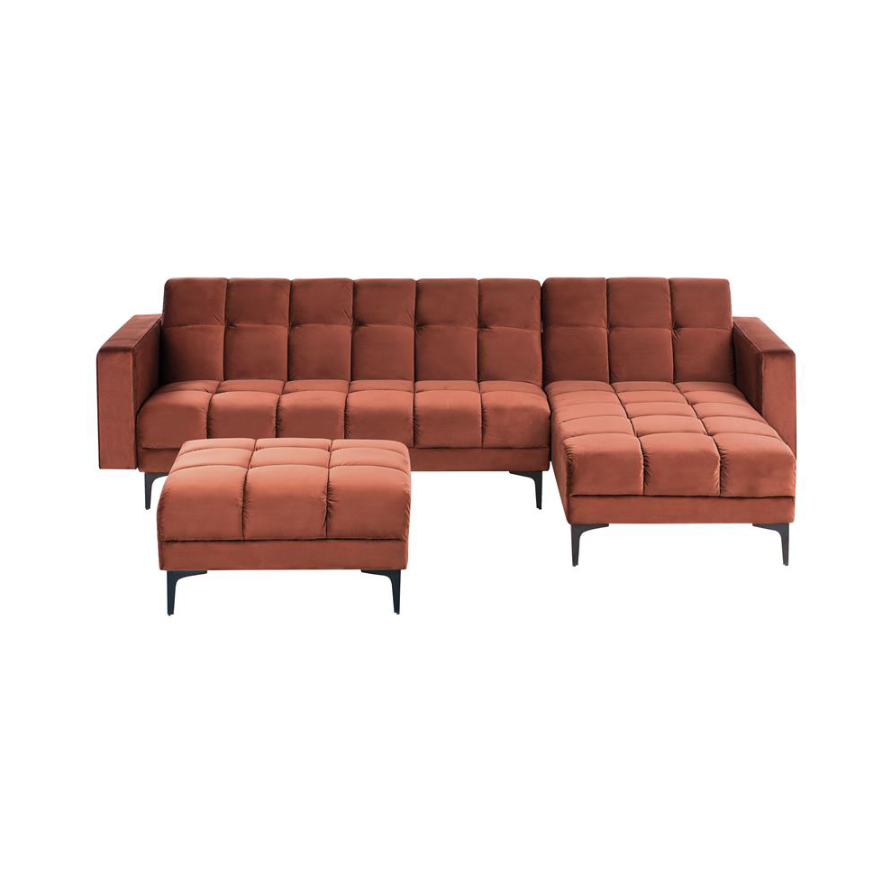 Modular Corner Sofa Bed 4 Seater ALNES Velvet Light Red Left Hand