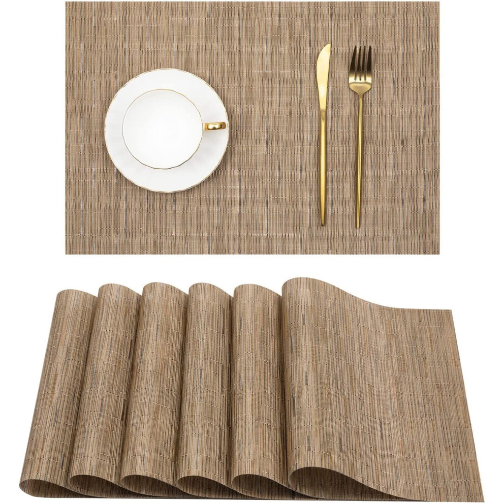 Waterproof Wipe-Clean Place Mats Set of 6, Washable PVC Non-Slip Heat Resistant Dining Table Mats in Khaki-image-OPC-PJWT75X-NEW