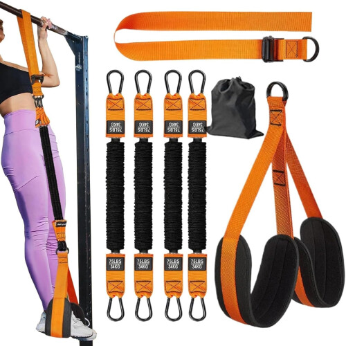 Heavy Duty Pull Up Workout Band Set, Adjustable Pull Up Assistance Band with Comfortable Fabric Feet/Knee Rest, 300lbs Orange