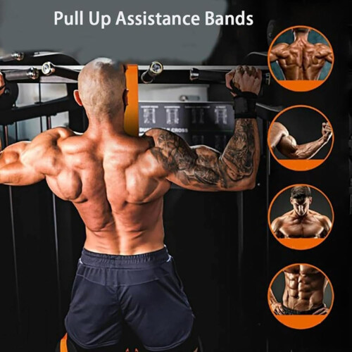 Heavy Duty Pull Up Workout Band Set, Adjustable Pull Up Assistance Band with Comfortable Fabric Feet/Knee Rest, 300lbs Orange 1