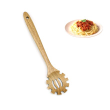 Pasta Spoon 33 cm Wooden Ladle with Teeth and Hole, Durable Cooking Spoon for Spaghetti and Ravioli, Hanging Design