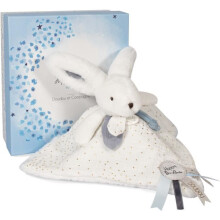 Doudou et Compagnie - Doudou Rabbit - 25 cm - Valkoinen / Sininen - Valkoinen Pompomikani - Lahjaideo - Hyvää kiiltävää - Hyvää Doudou sinulle