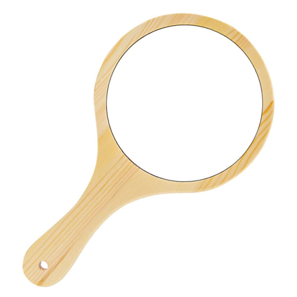 Wooden Hand Mirror Round 12 Inch - Salon Makeup Mirror with Handle for Hairdressers and Cosmetics Use