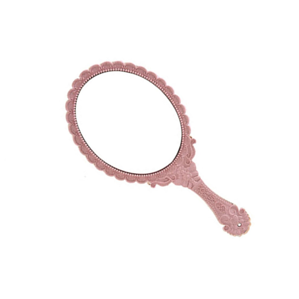 Hand Mirror Portable Makeup Mirror with Retro Pattern and Handle Pink Cosmetic Mirror for Women Ideal for Home and Travel