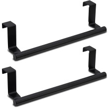 Pack of 2 Black Tea Towel Holders for Bathroom Heater, 23.5 cm No Drill Towel Rail for Kitchen Cupboard and Cabinet Doors