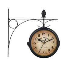 Double Sided Station Clock, Vintage Wall Clock, Retro Decorative Clock for Indoor Garden, 12.12 cm Diameter