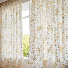 Sheer Curtains Voile Eyelet Thermal Noise Reducing Dim Out Curtains Gold 2x 132x220 cm for Living Room Kitchen Farmhouse