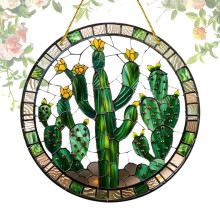 Kaktus Sun Catcher Hanging Window Ornament Made of Stained Acrylic for Window Decoration 30 cm Green