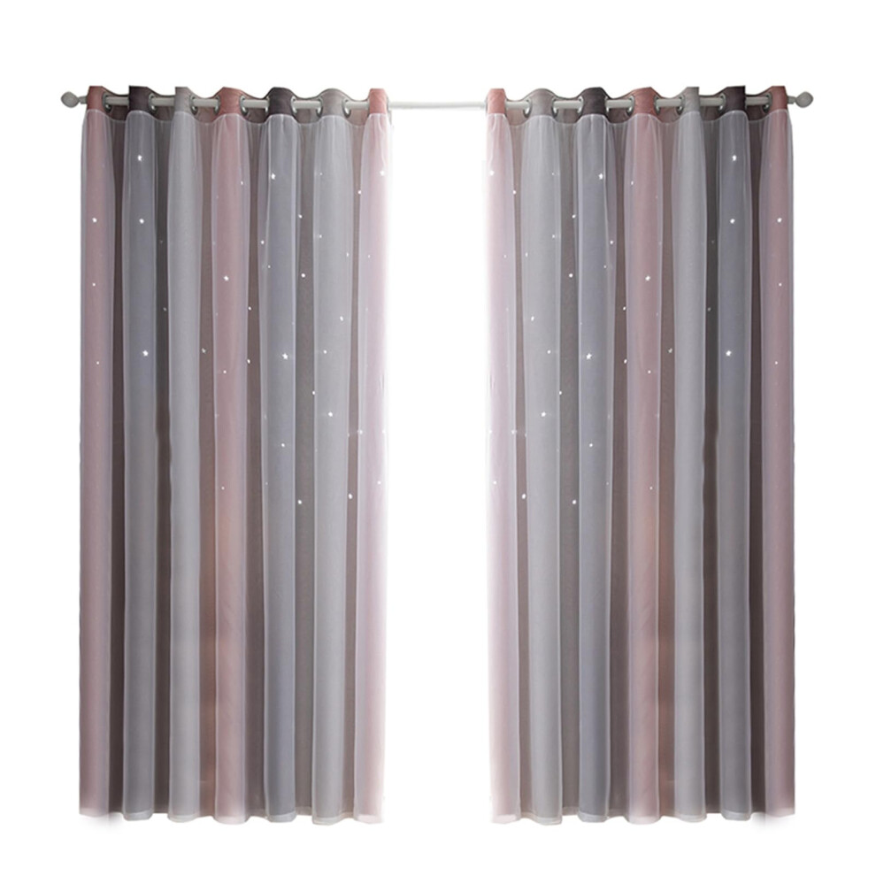 Sternvorhänge für Kinderzimmer, Grau 53 B x 108 L, Mädchen-Stichvorhänge mit Hohlstern-Garn-Farbverlauf, Heimgebrauch-image-OPC-PJWVHYX-NEW