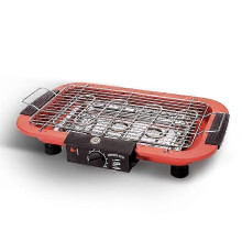 (EU Plug Red, Red) Stainless Steel Heating Tube Electric Grill 48x32.5x10cm with Non-slip Base