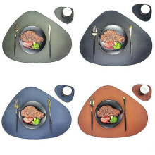 Washable Placemat, Set Of 4, Black Round Oval, Non-slip And Waterproof, Leather Look - Imitation Leather Placemat Tableware Not Included