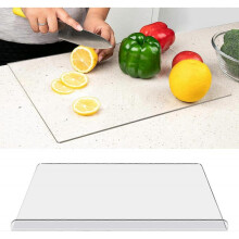 (L - 60x45CM) Kitchen Cutting Board with Counter Lip, Clear Cutting Board Anti-Slip Acrylic Non Slip Chopping Boards Protect Countertop