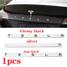 (Silver) 1pcs 3D ABS Carbon Chrome Black Logo Tesla Letters Emblem Car Rear Trunk Letters For Tesla Model 3 Y X S Accessories