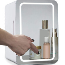 8L Mini Fridge for Skin Care and Cosmetics, Portable Makeup Fridge with Hot and Cold Settings, White with Mirror and LED Light