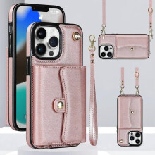 Case for iPhone 15 Pro Max/ 15 Ultra, Crossbody Case with Card Slots, Detachable Strap Wristlet Leather Protective Phone Cover