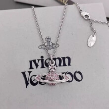 (Pink necklace) Classic full-diamond shiny large Saturn water diamond necklace alloy version, elegant and versatile sweater chain