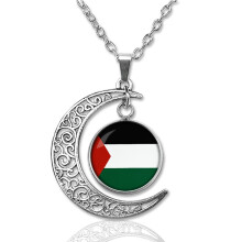 (Blank) Palestine Gaza Women Flag Alloy Pendant Necklace Hollow Accessory Sweater Moon