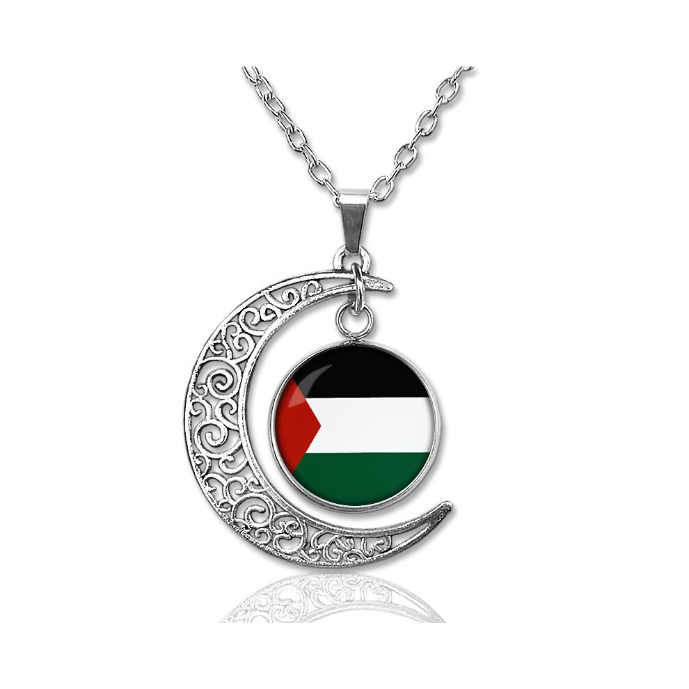 (Blank) Palestine Gaza Women Flag Alloy Pendant Necklace Hollow Accessory Sweater Moon