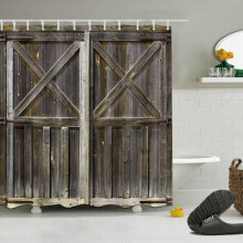 (B, 180x200cm) Fabric Print 3d Rustic Wood Shower Curtain Set Waterproof Mildewproof Bathroom