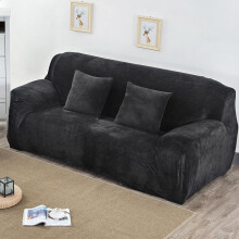(Black, 4 Seater) Sofa Fit Easy Slipcover Stretch Protector Soft Cover Thick Plush Velvet Seat 14