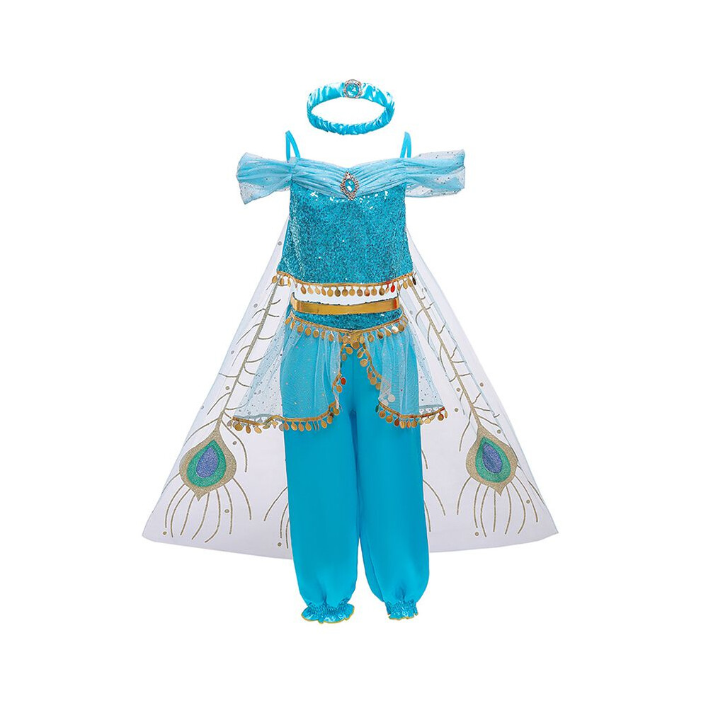 (Blue Pants Set,110Cm)PelíCula Aladdin Princesa JazmíN Disfraz Juegos Con Disfraces NiñAs Halloween Vestido Pantalones Conjunto-image