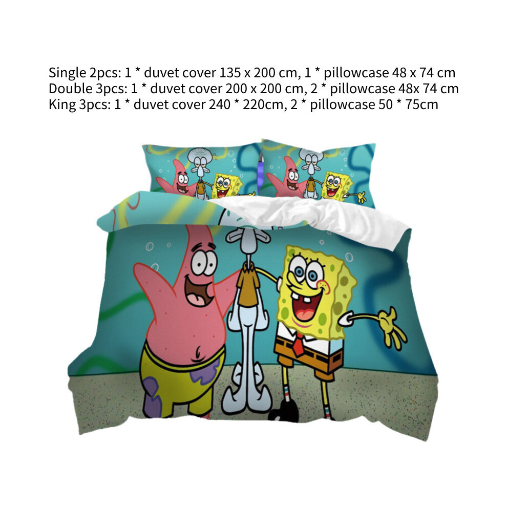 (Single) Squarepants Spongebob Bedding Single Double King Duvet Polyester Cover Fiber