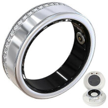 (Silver Size 7) V8 Rhinestone Decor Sleep Heart Rate Health Monitoring Smart Ring with Charging Case - Silver Size 9