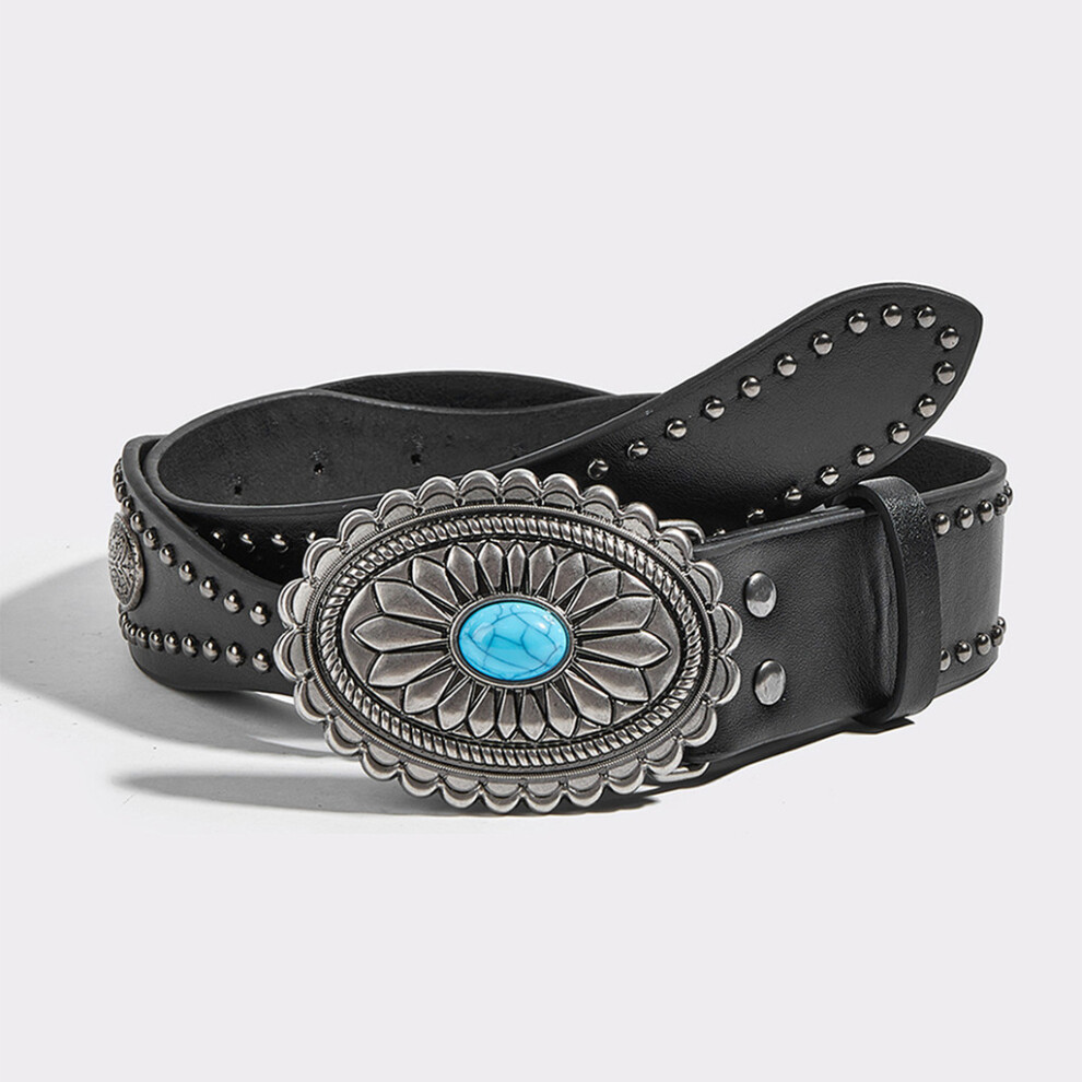 (Oval) Trendy Rivet Leather Belt With Heart And Oval Buckle Enthusiasts Modern For-image-OPC-PJWZZ5J-NEW