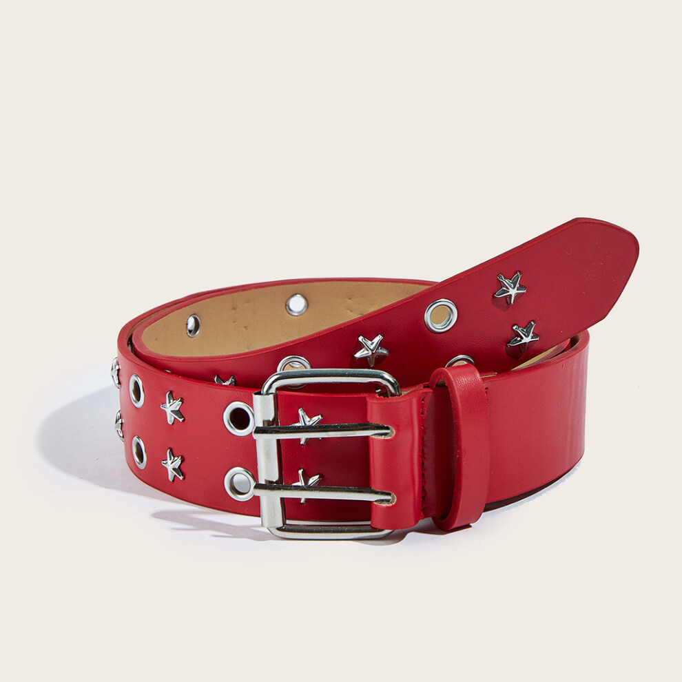 (Red) Leather Pu Womens Belt With Star Decoration And Pin Closure For Wear Daily-image-OPC-PJWZZBC-NEW
