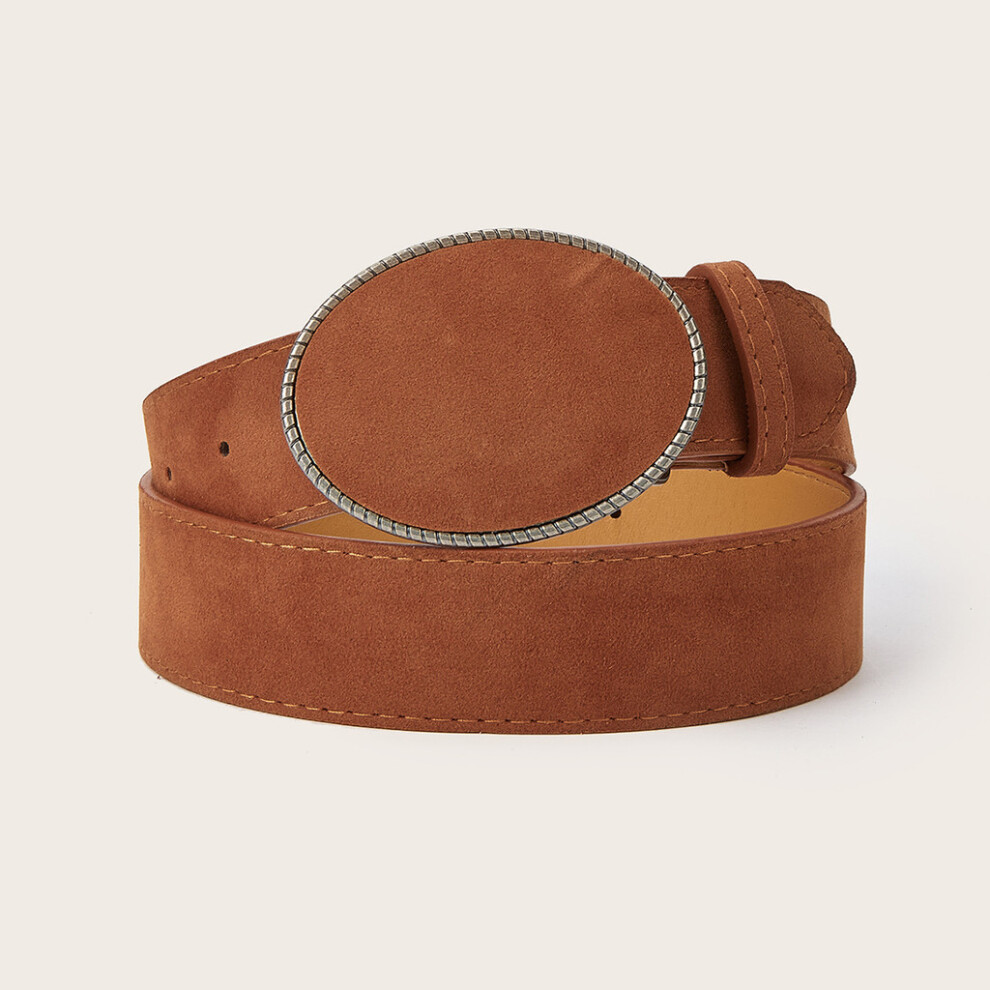 (Tan) Color Solid Simple Suede Oval Buckle Design Women Casual Belt Use For Daily-image-OPC-PJX2DGC-NEW