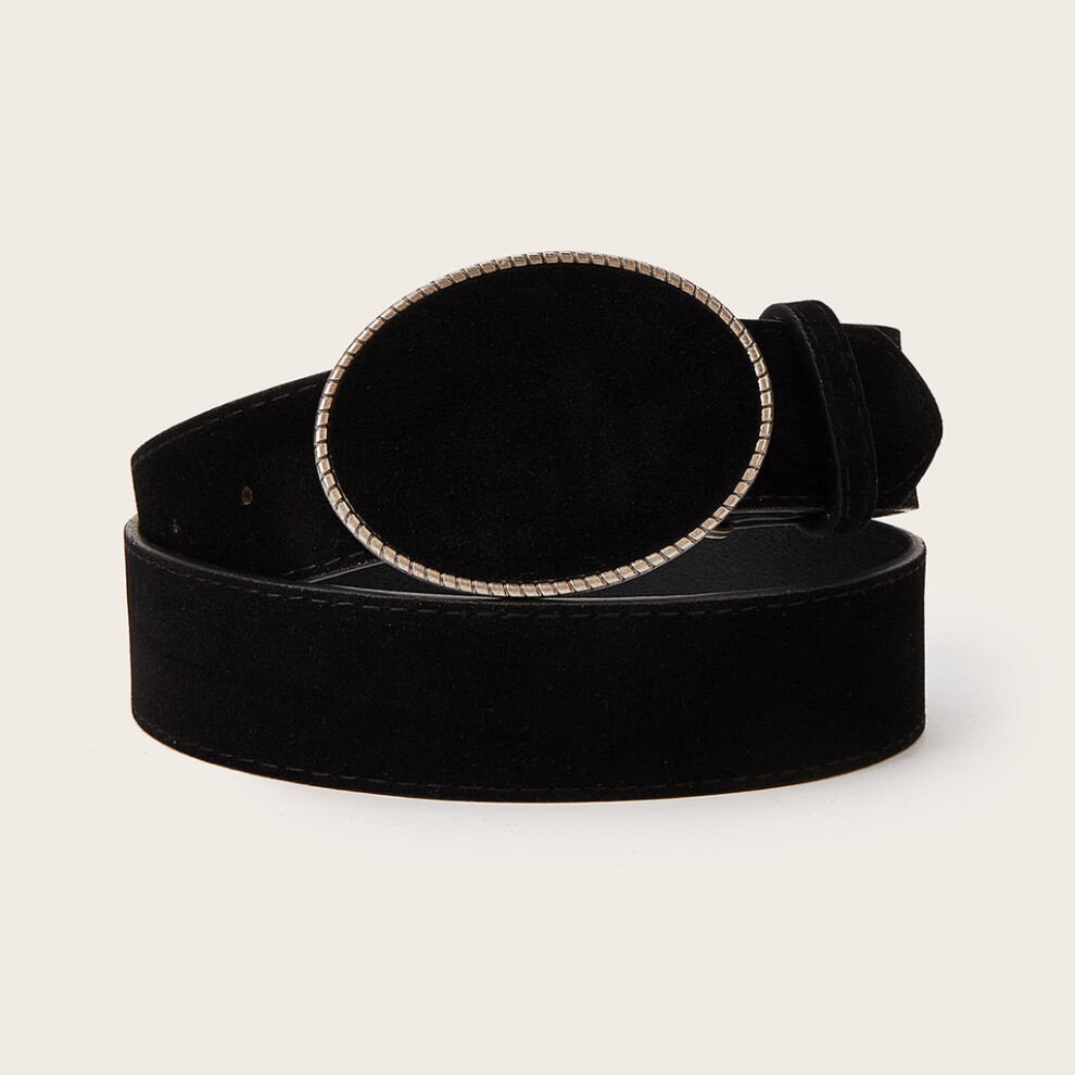 (Black) Color Solid Simple Suede Oval Buckle Design Women Casual Belt Use For Daily-image-OPC-PJX2DG9-NEW