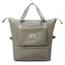 (Black) Large Capacity Foldable Travel Bag with Wet/Dry Separation Pockets