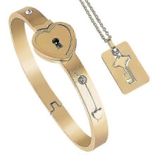 (Square gold) Love Locks Bracelet Love Locks Titanium Bracelet With Key Necklace